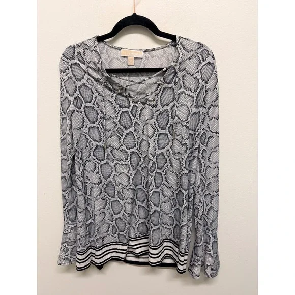 Michael Kors Long Sleeve Snake Print Lace Up Top Women Size M - Picture 2 of 4